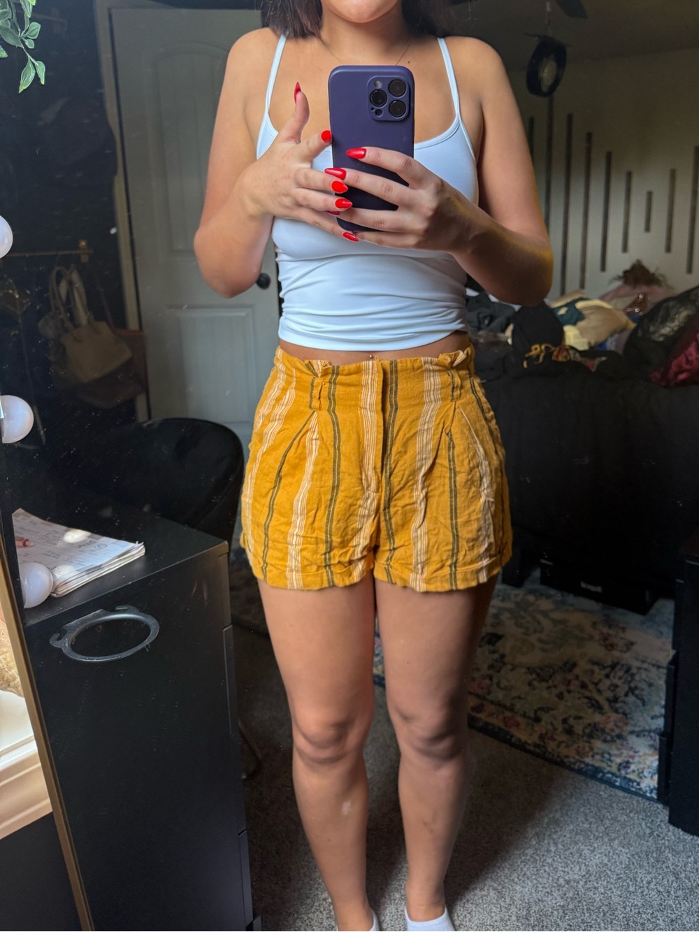 Striped Mustard Yellow High-Rise Women’s Bermuda Shorts